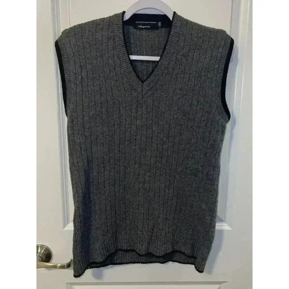 Gaudy Knitwears Angora V-Neck Sweater Vest Mens 40 Gray/Black Vintage - Picture 1 of 3